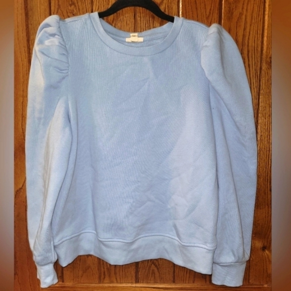 A.N.A Light Blue Puff Sleeve Lightweight Sweater Women's Small S Crew Neck EUC